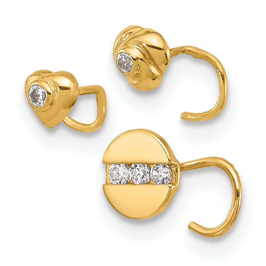 Lovely Rita's Body Jewelry 14k Yellow Gold  22 Gauge CZ Heart, Flower, and Circle Nose Post Set