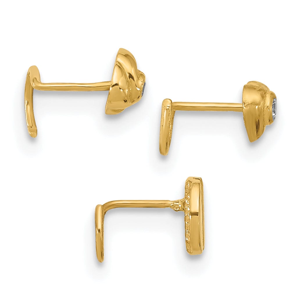 Lovely Rita's Body Jewelry 14k Yellow Gold  22 Gauge CZ Heart, Flower, and Circle Nose Post Set