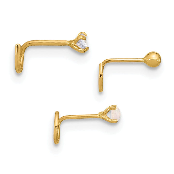 Lovely Rita's Body Jewelry 14k Yellow Gold  22 Gauge CZ, Synthetic Opal Ball Nose Post Set