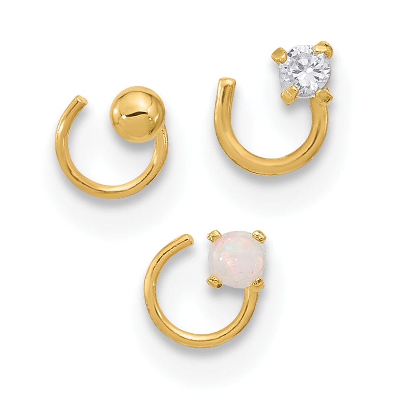 Lovely Rita's Body Jewelry 14k Yellow Gold  22 Gauge CZ, Synthetic Opal Ball Nose Post Set