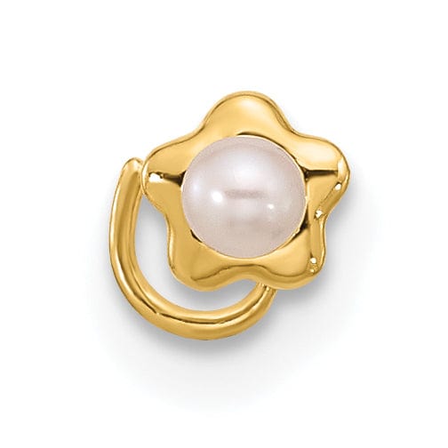 Lovely Rita's Body Jewelry 14k Yellow Gold  22 Gauge Flower Freshwater Pearl Nose Ring