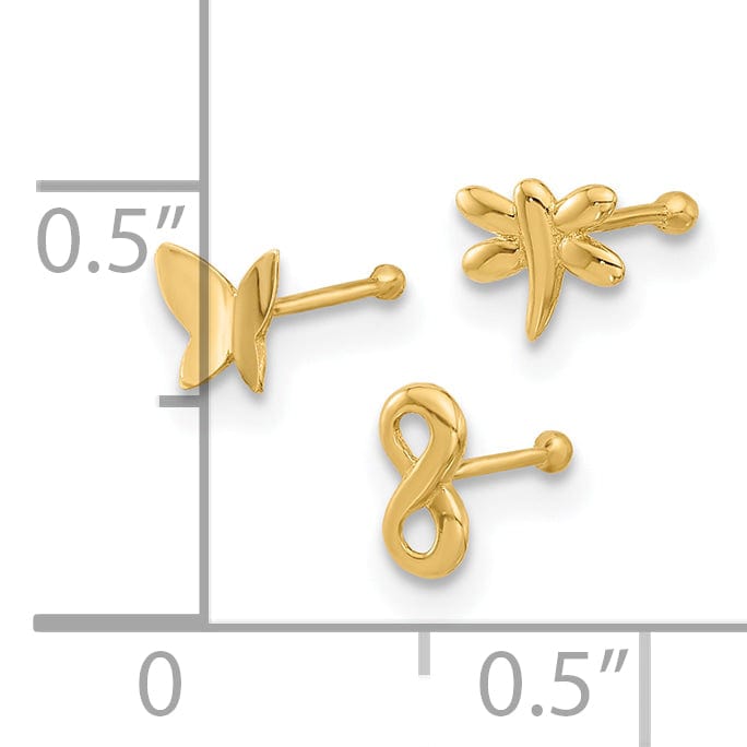 Lovely Rita's Body Jewelry 14k Yellow Gold  22 Gauge Infinity Symbol, Dragonfly, Butterfly Nose Stud