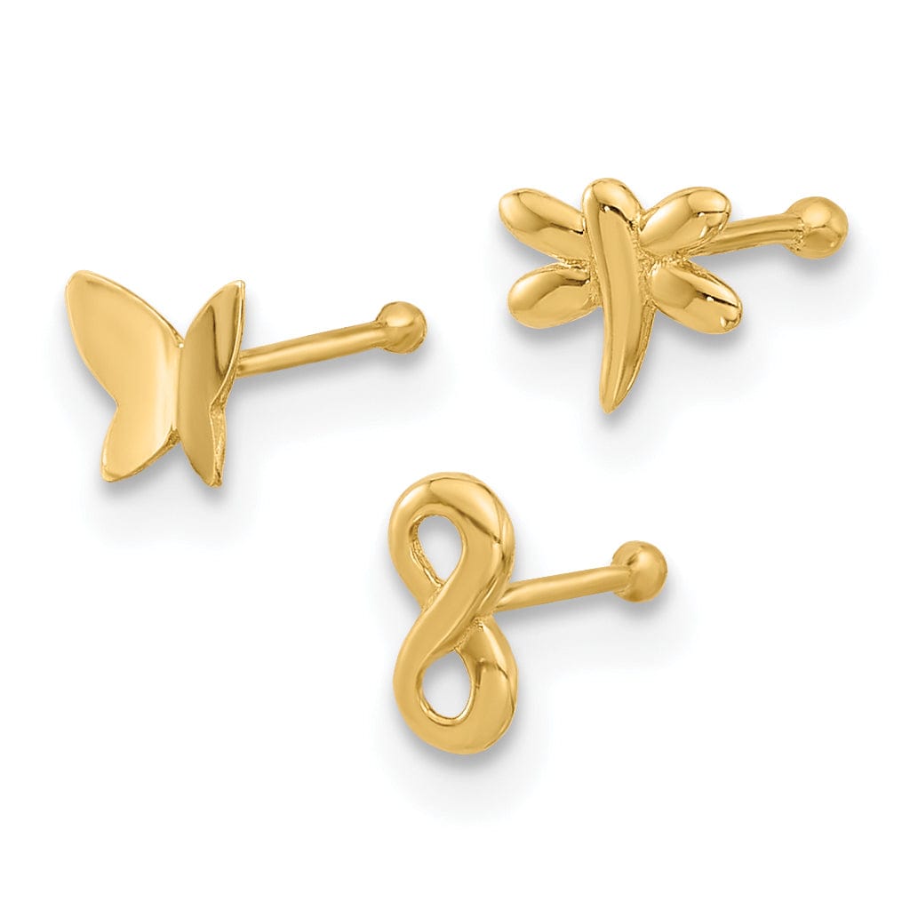 Lovely Rita's Body Jewelry 14k Yellow Gold  22 Gauge Infinity Symbol, Dragonfly, Butterfly Nose Stud
