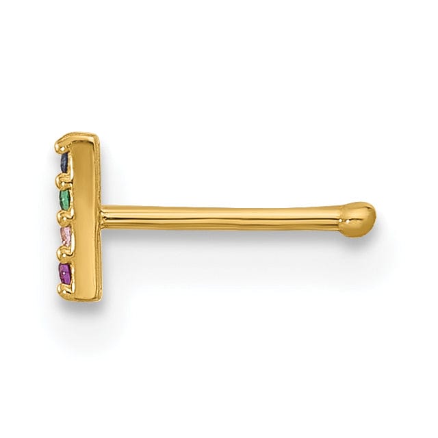 Lovely Rita's Body Jewelry 14k Yellow Gold  22 Gauge Multicolor CZ Bar Nose Stud