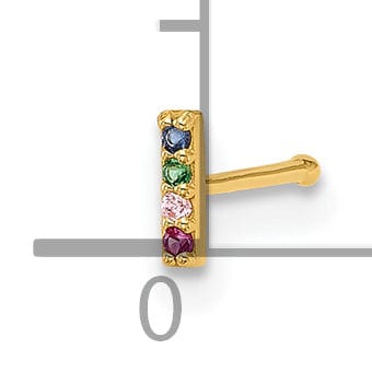 Lovely Rita's Body Jewelry 14k Yellow Gold  22 Gauge Multicolor CZ Bar Nose Stud