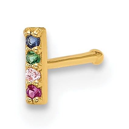Lovely Rita's Body Jewelry 14k Yellow Gold  22 Gauge Multicolor CZ Bar Nose Stud