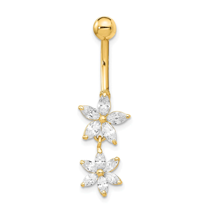 Lovely Rita's Body Jewelry 14k Yellow Gold Gauge CZ 2-Flower Dangle Belly Ring