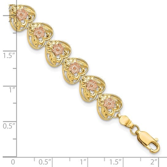 Lovely Rita's Bracelets 14K two-tone gold Heart with Flowers Bracelet-7.25inch