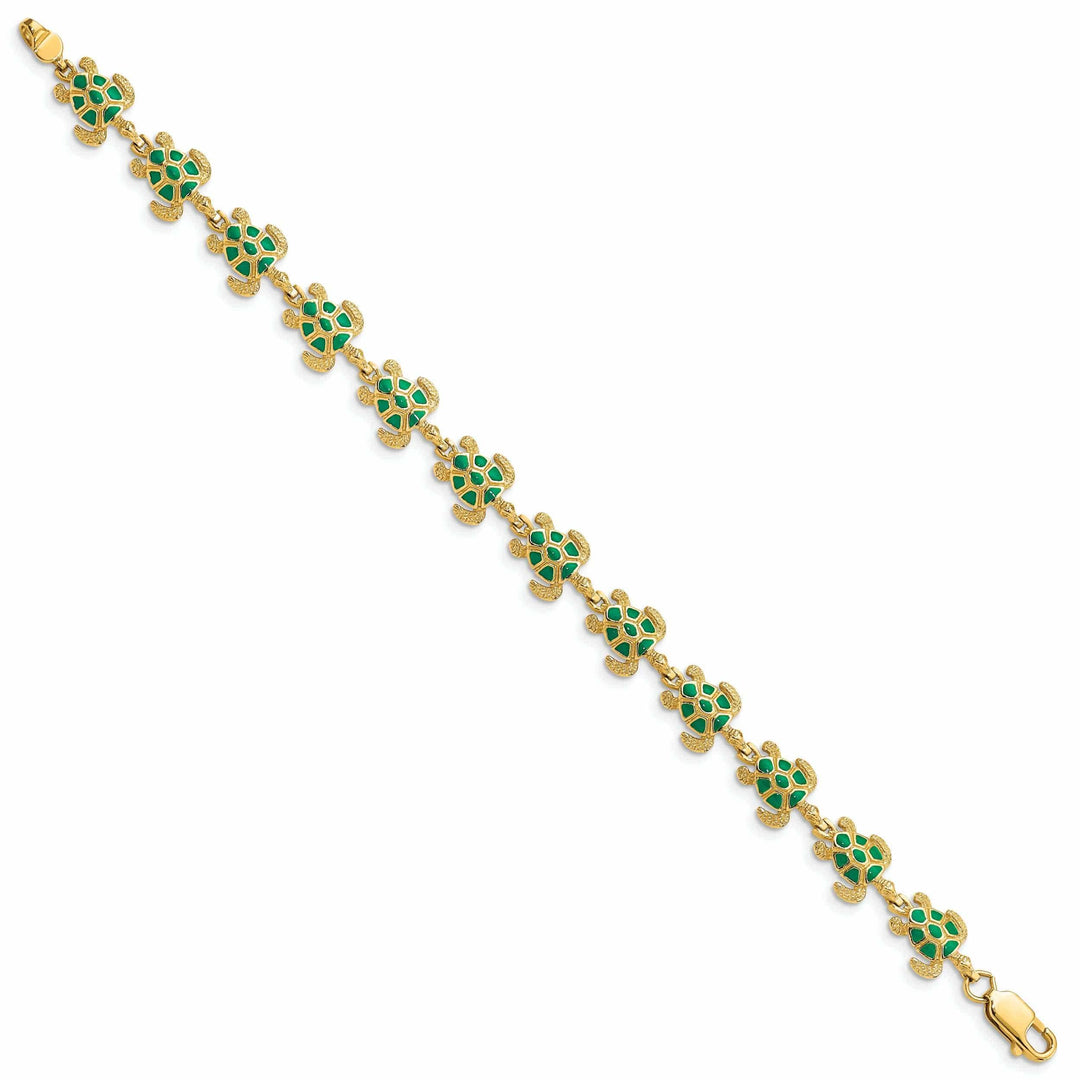 Lovely Rita's Bracelets "Green Enamel 14K Gold Sea Turtle Bracelet - Lobster Clasp"