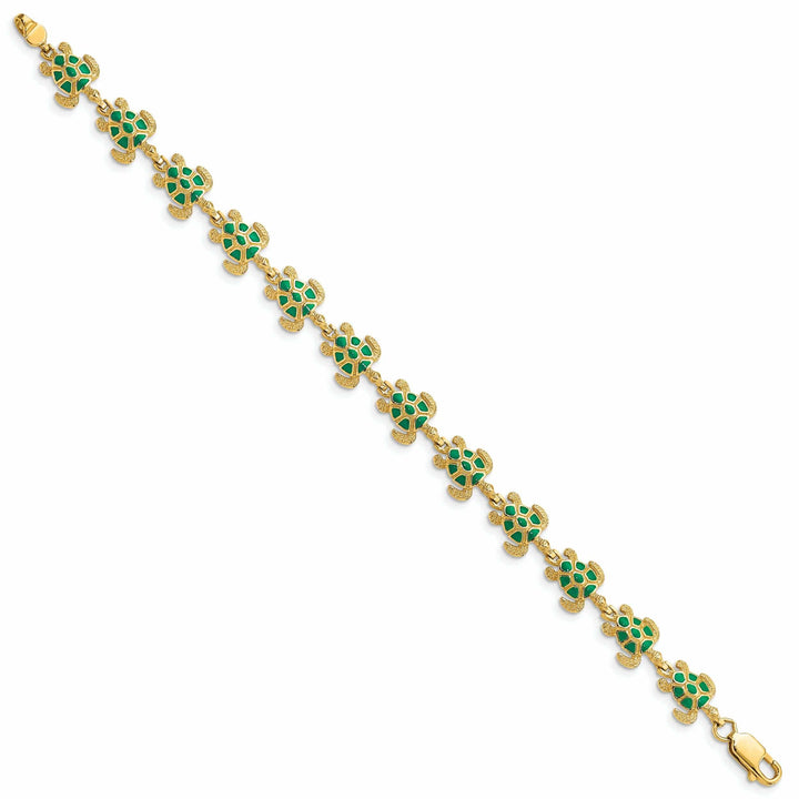 Lovely Rita's Bracelets "Green Enamel 14K Gold Sea Turtle Bracelet - Lobster Clasp"