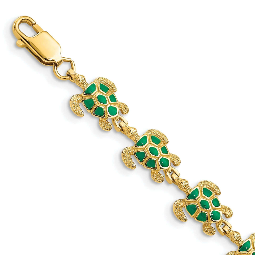 Lovely Rita's Bracelets "Green Enamel 14K Gold Sea Turtle Bracelet - Lobster Clasp"