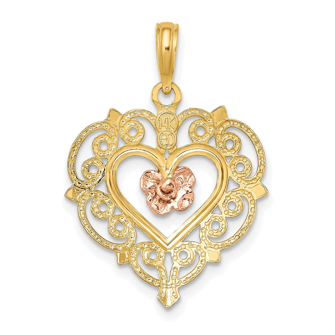Lovely Rita's Charms & Pendants 14k Rose and Yellow Gold Flower and Heart Pendant