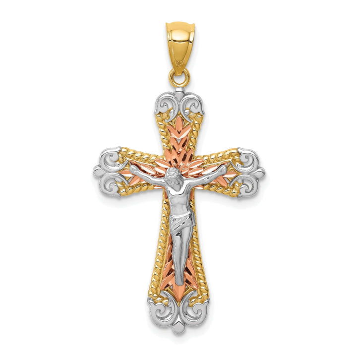 Lovely Rita's Charms & Pendants 14K Tri-Color Gold Classic D.C Fleur de Lis Cross Pendant