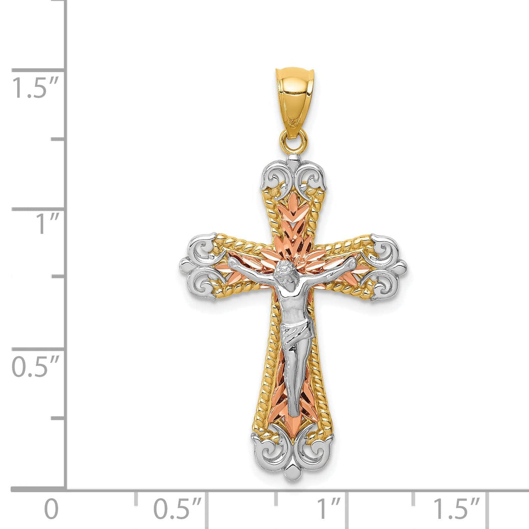 Lovely Rita's Charms & Pendants 14K Tri-Color Gold Classic D.C Fleur de Lis Cross Pendant