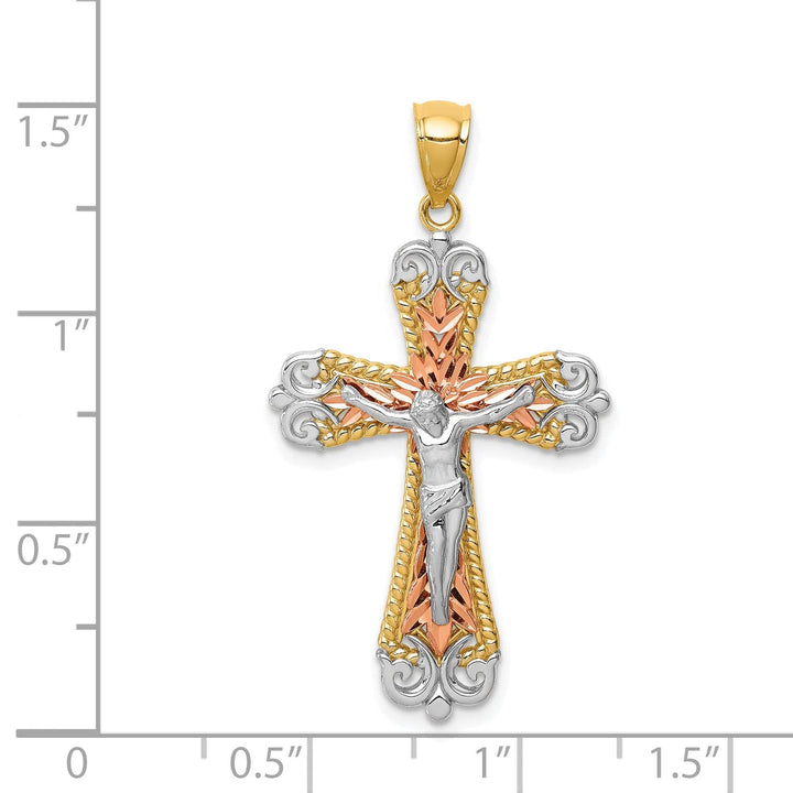 Lovely Rita's Charms & Pendants 14K Tri-Color Gold Classic D.C Fleur de Lis Cross Pendant