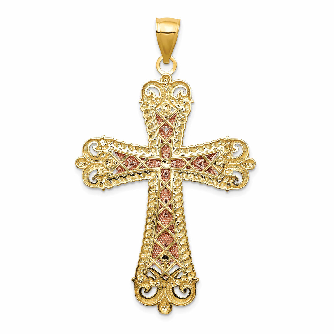 Lovely Rita's Charms & Pendants 14K Tri-Color Gold Classic Large D.C Fleur de Lis Cross Pendant