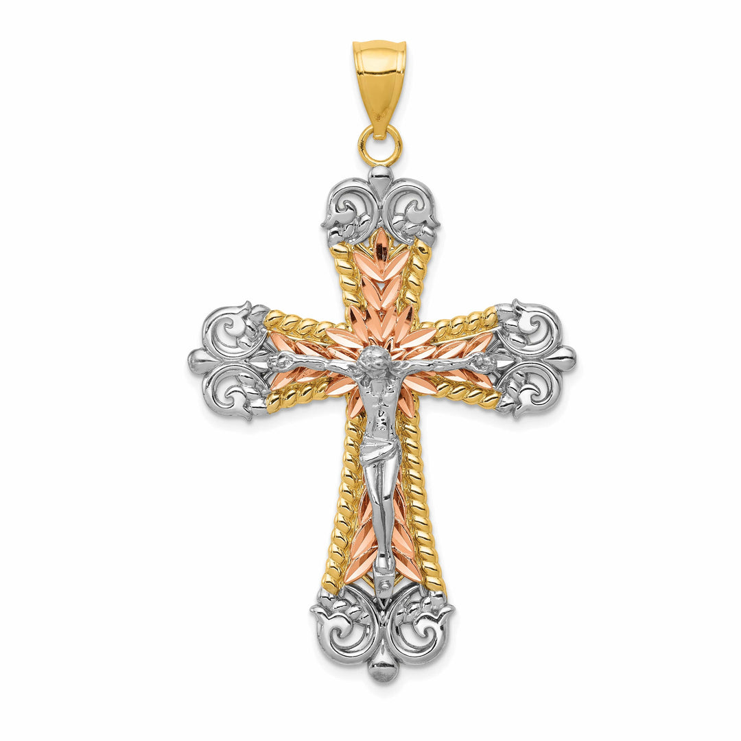 Lovely Rita's Charms & Pendants 14K Tri-Color Gold Classic Large D.C Fleur de Lis Cross Pendant