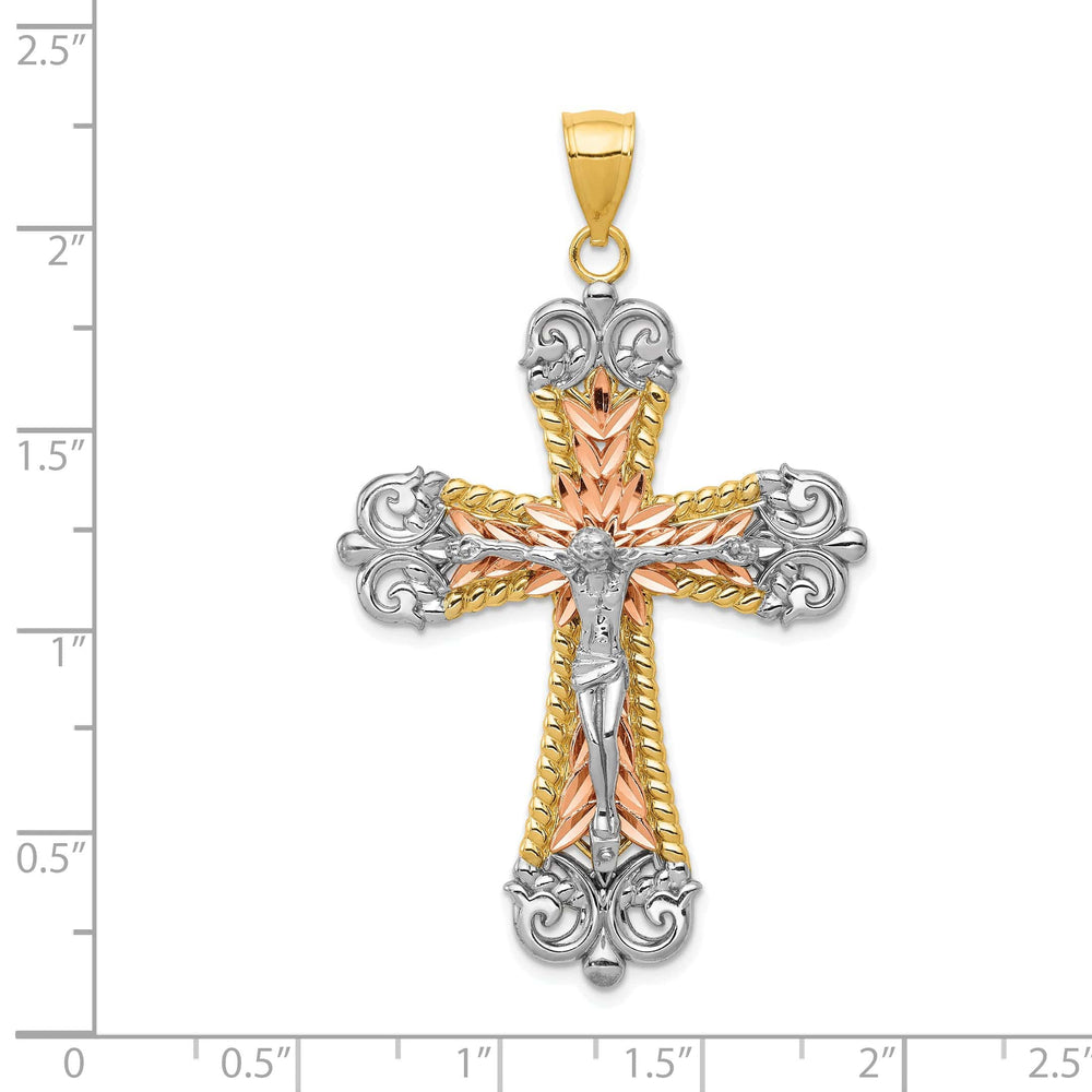 Lovely Rita's Charms & Pendants 14K Tri-Color Gold Classic Large D.C Fleur de Lis Cross Pendant