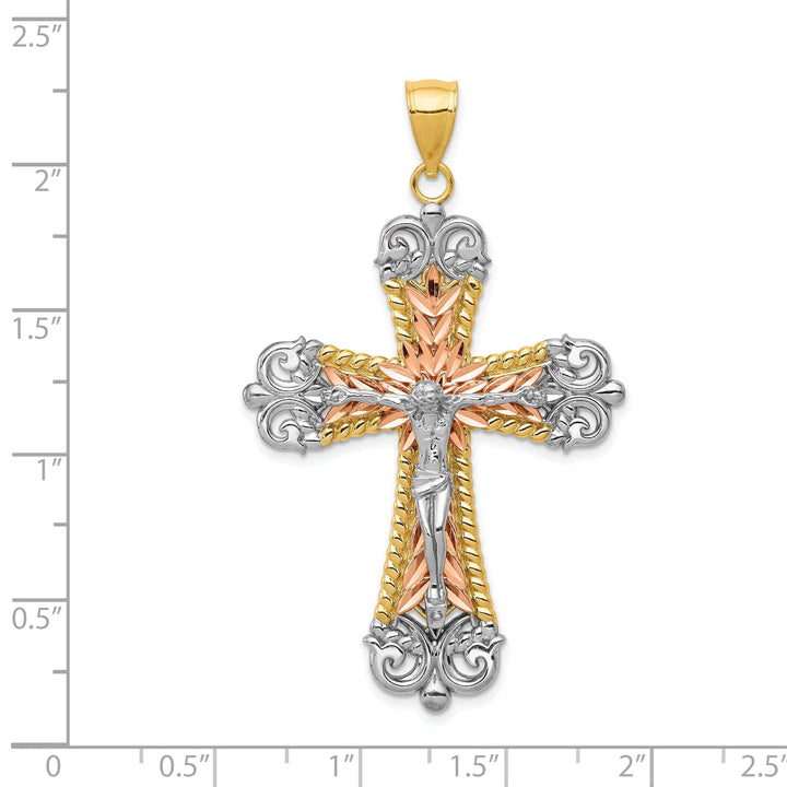 Lovely Rita's Charms & Pendants 14K Tri-Color Gold Classic Large D.C Fleur de Lis Cross Pendant