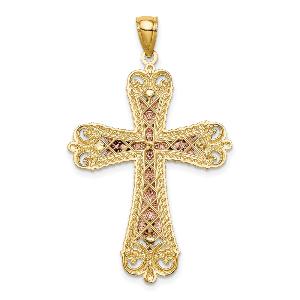 Lovely Rita's Charms & Pendants 14K Tri-Color Gold Intricate D.C Fleur de Lis Cross Pendant