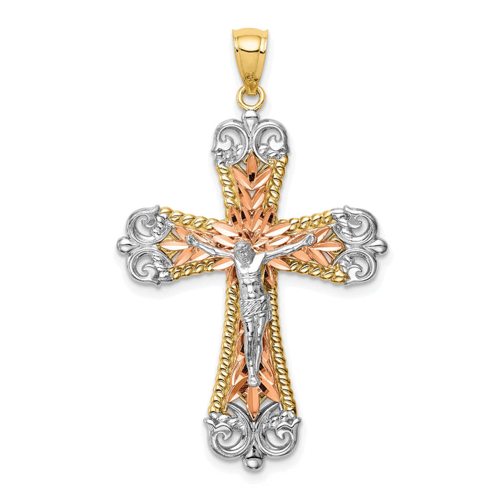 Lovely Rita's Charms & Pendants 14K Tri-Color Gold Intricate D.C Fleur de Lis Cross Pendant