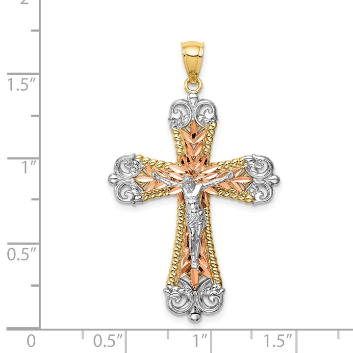 Lovely Rita's Charms & Pendants 14K Tri-Color Gold Intricate D.C Fleur de Lis Cross Pendant