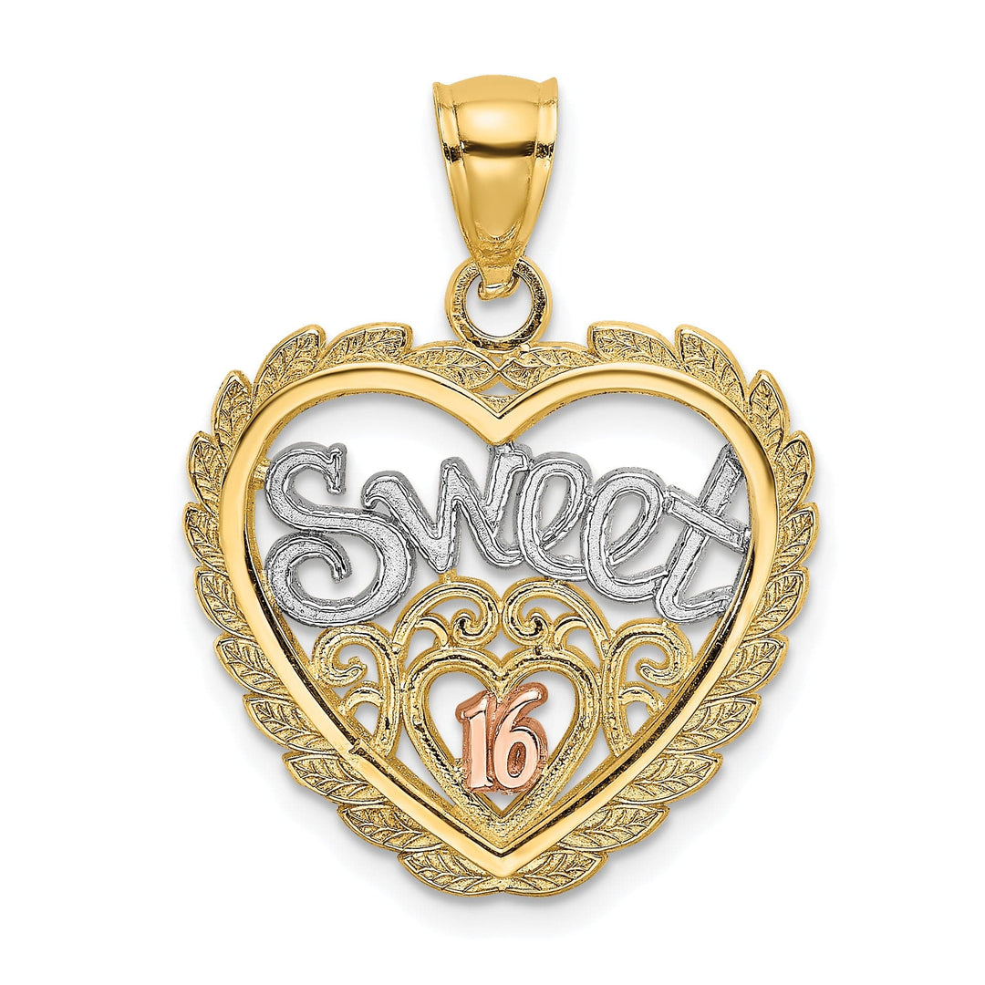 Lovely Rita's Charms & Pendants 14k Two Gold Rhodium SWEET 16 In Heart Design Pendant