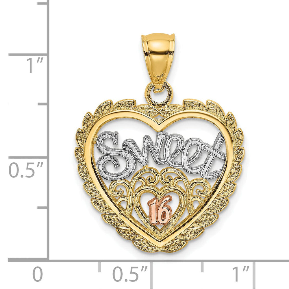Lovely Rita's Charms & Pendants 14k Two Gold Rhodium SWEET 16 In Heart Design Pendant