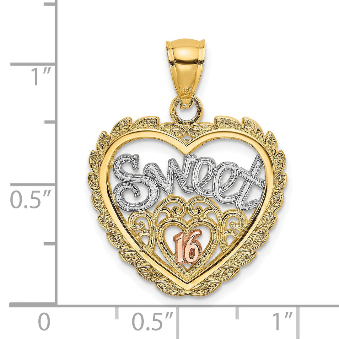 Lovely Rita's Charms & Pendants 14k Two Gold Rhodium SWEET 16 In Heart Design Pendant