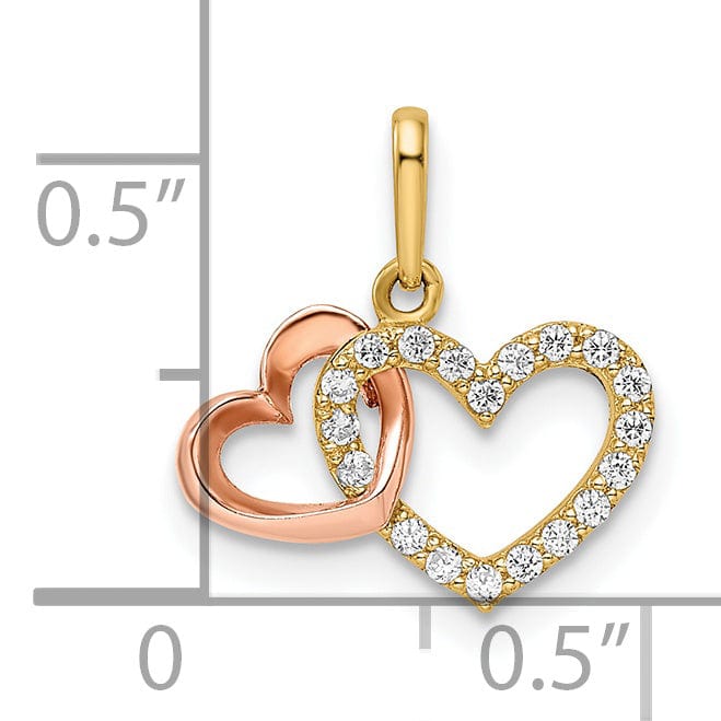Lovely Rita's Charms & Pendants 14k Two Tone Gold C.Z Hearts Pendant