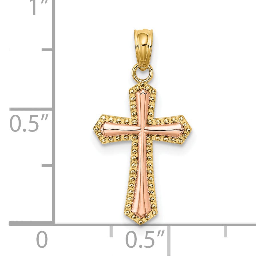 Lovely Rita's Charms & Pendants 14K Two-Tone Gold Classic Beaded Trim Passion Cross Pendant