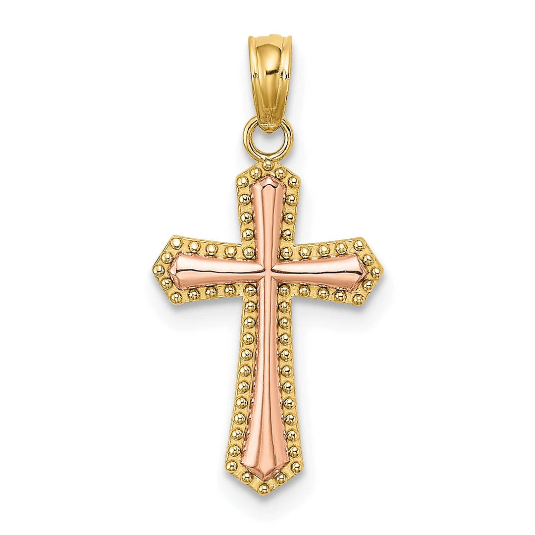 Lovely Rita's Charms & Pendants 14K Two-Tone Gold Classic Beaded Trim Passion Cross Pendant