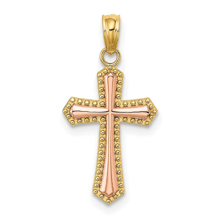 Lovely Rita's Charms & Pendants 14K Two-Tone Gold Classic Beaded Trim Passion Cross Pendant