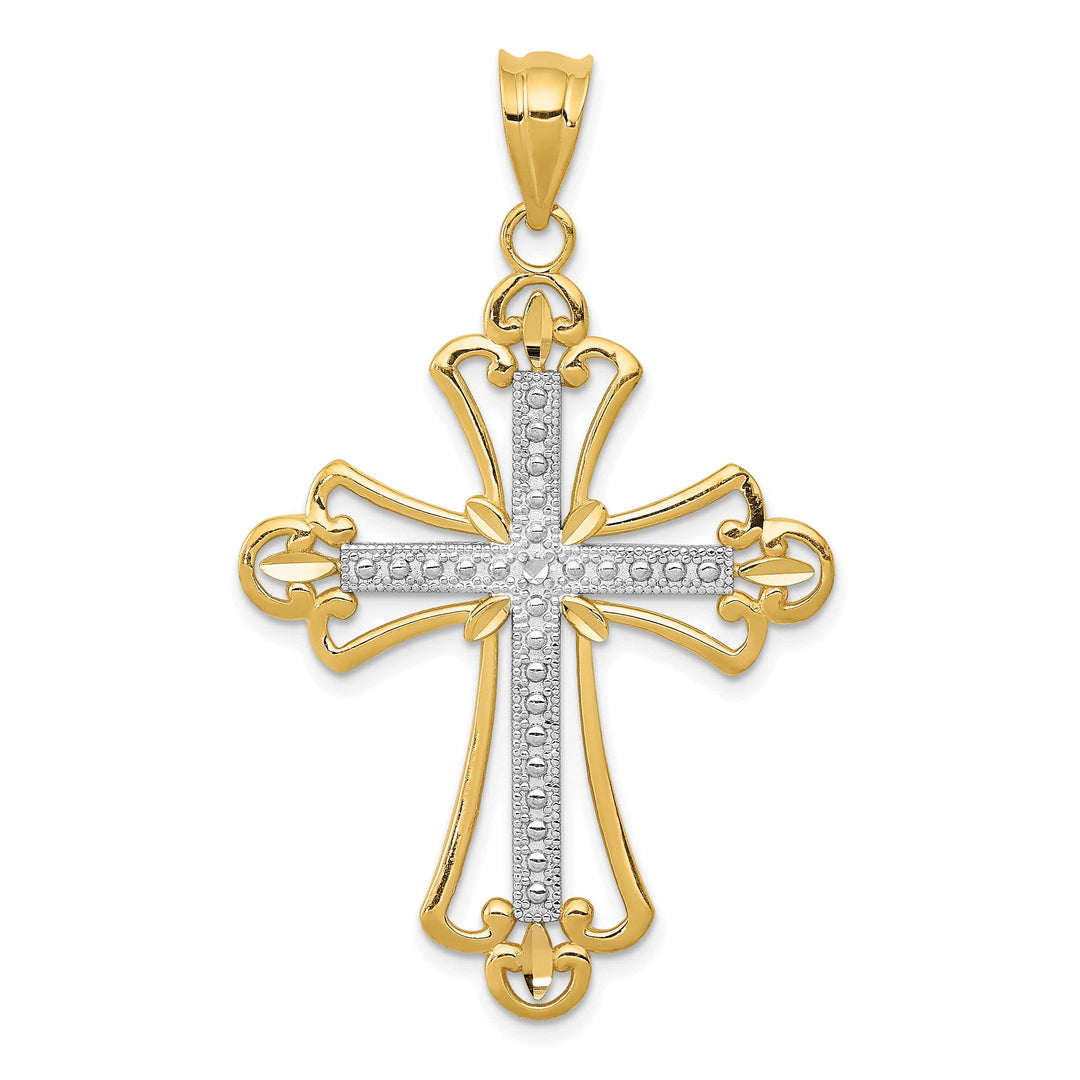 Lovely Rita's Charms & Pendants 14K Two-Tone Gold Classic Budded Fleur de Lis Cross Pendant