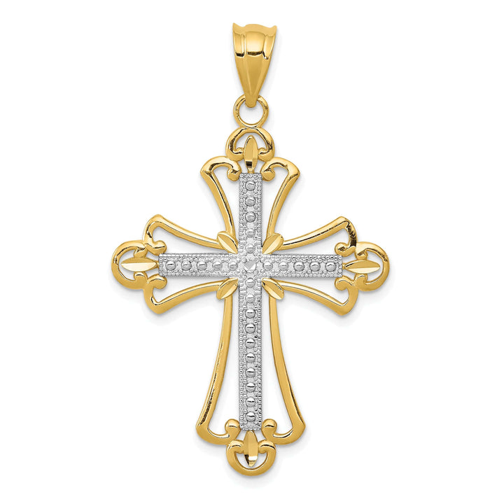 Lovely Rita's Charms & Pendants 14K Two-Tone Gold Classic Budded Fleur de Lis Cross Pendant