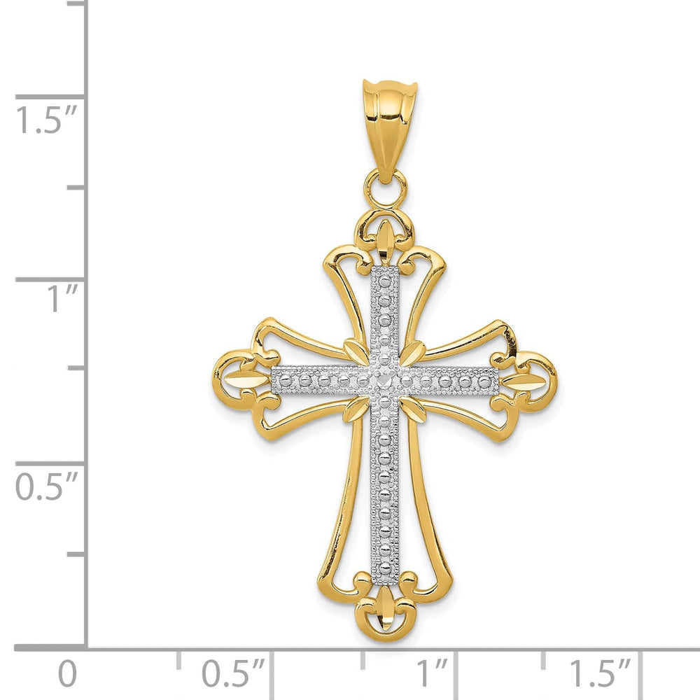 Lovely Rita's Charms & Pendants 14K Two-Tone Gold Classic Budded Fleur de Lis Cross Pendant