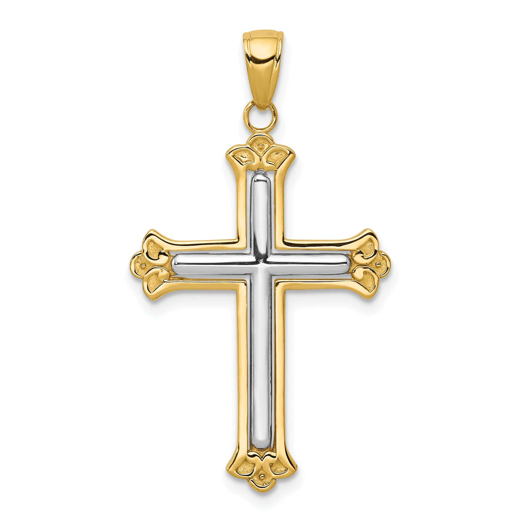 Lovely Rita's Charms & Pendants 14K Two-Tone Gold Classic Budded Frame Fleur de Lis Cross Pendant