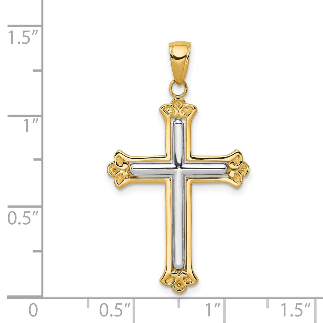 Lovely Rita's Charms & Pendants 14K Two-Tone Gold Classic Budded Frame Fleur de Lis Cross Pendant