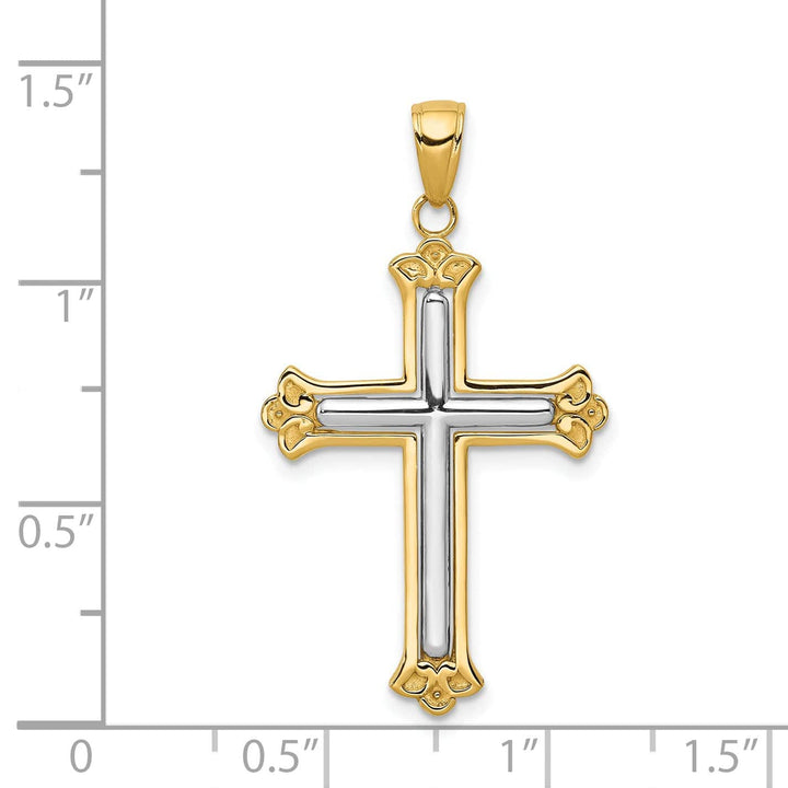 Lovely Rita's Charms & Pendants 14K Two-Tone Gold Classic Budded Frame Fleur de Lis Cross Pendant