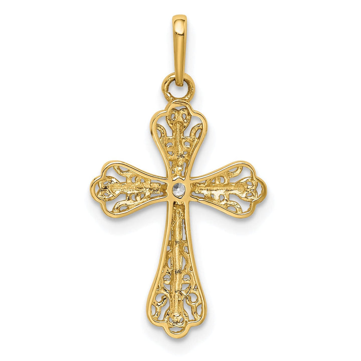 Lovely Rita's Charms & Pendants 14K Two-Tone Gold Classic CZ Fleur de Lis Cross Pendant