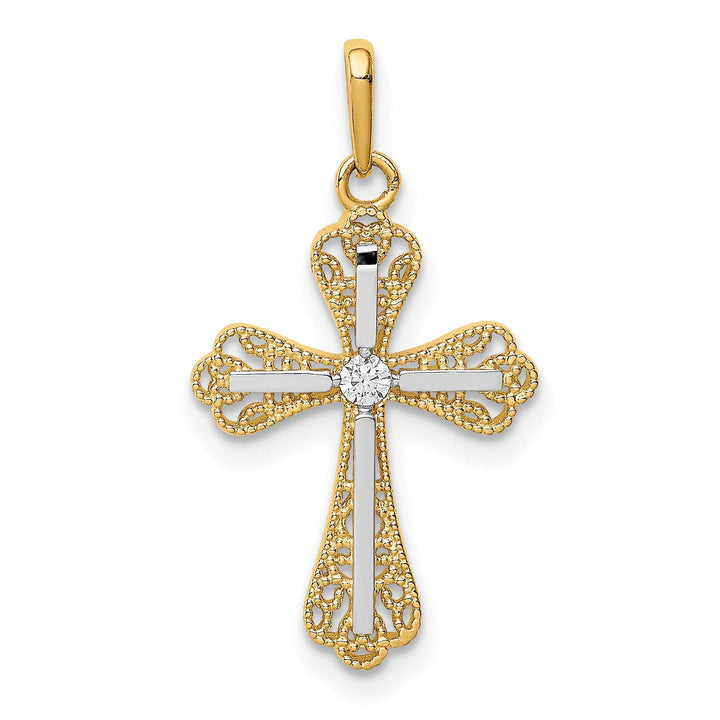 Lovely Rita's Charms & Pendants 14K Two-Tone Gold Classic CZ Fleur de Lis Cross Pendant
