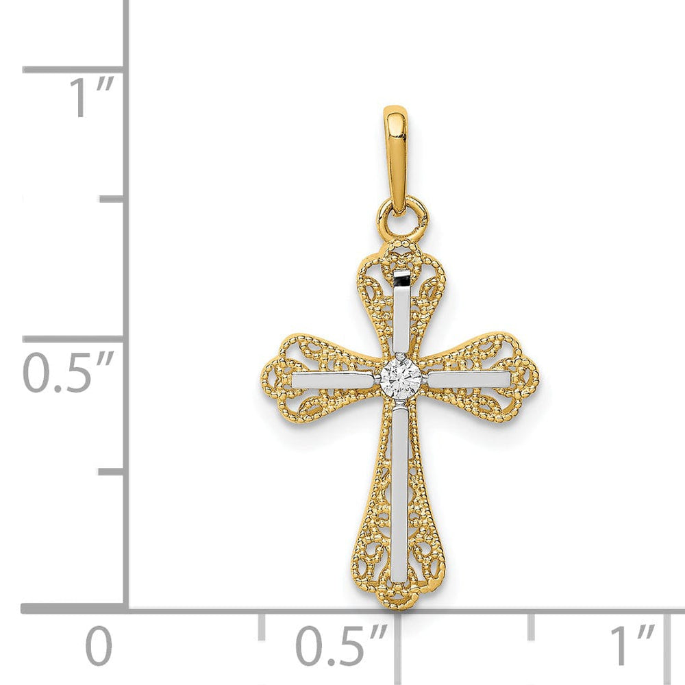 Lovely Rita's Charms & Pendants 14K Two-Tone Gold Classic CZ Fleur de Lis Cross Pendant