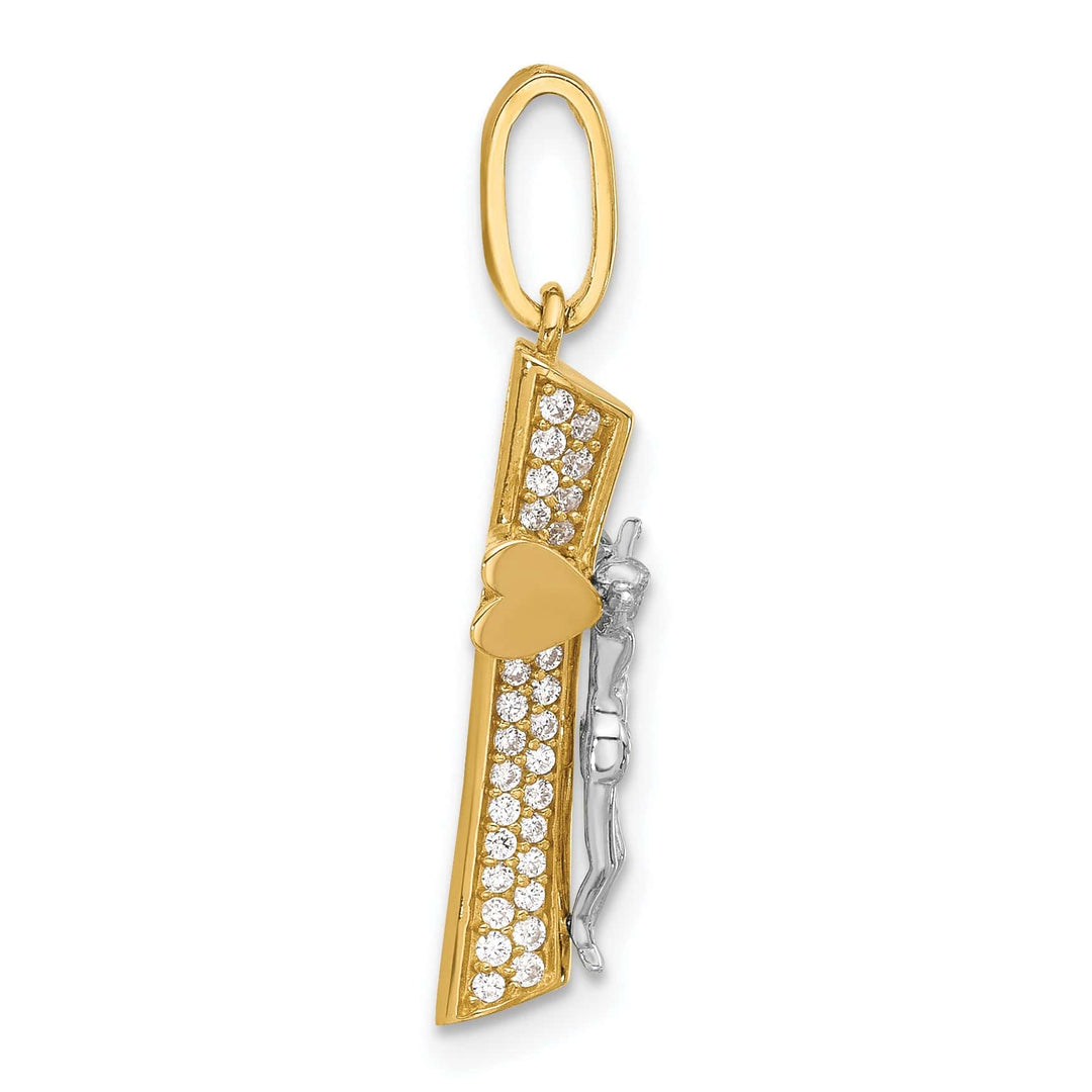Lovely Rita's Charms & Pendants 14K Two-Tone Gold Classic CZ Heart Ends Crucifix Cross Pendant