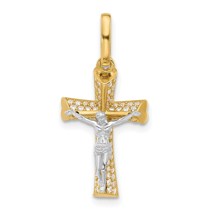 Lovely Rita's Charms & Pendants 14K Two-Tone Gold Classic CZ Heart Ends Crucifix Cross Pendant