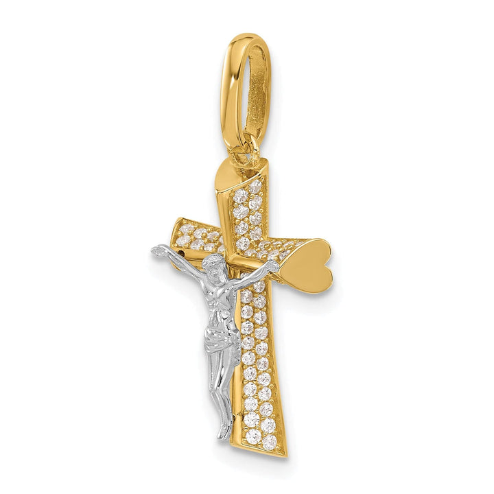 Lovely Rita's Charms & Pendants 14K Two-Tone Gold Classic CZ Heart Ends Crucifix Cross Pendant