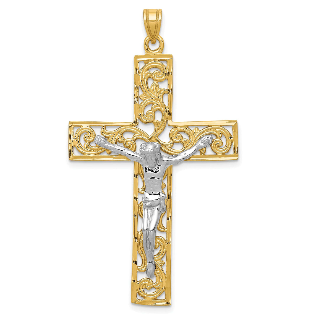 Lovely Rita's Charms & Pendants 14K Two-Tone Gold Classic D.C Filigree Crucifix Cross Pendant