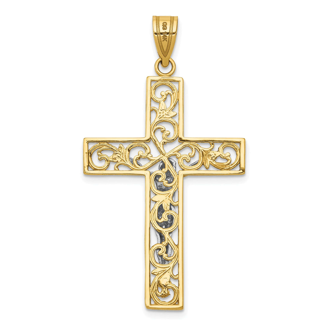 Lovely Rita's Charms & Pendants 14K Two-Tone Gold Classic D.C Large Filigree Crucifix Cross Pendant
