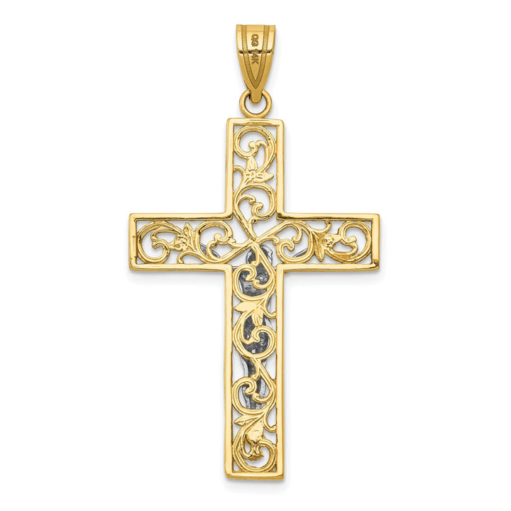 Lovely Rita's Charms & Pendants 14K Two-Tone Gold Classic D.C Large Filigree Crucifix Cross Pendant