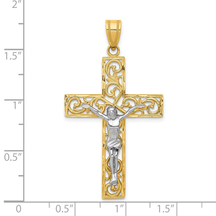 Lovely Rita's Charms & Pendants 14K Two-Tone Gold Classic D.C Large Filigree Crucifix Cross Pendant