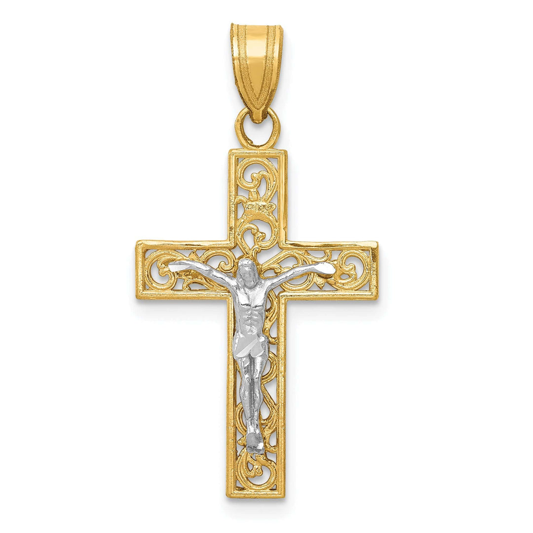 Lovely Rita's Charms & Pendants 14K Two-Tone Gold Classic D.C Small Filigree Crucifix Cross Pendant